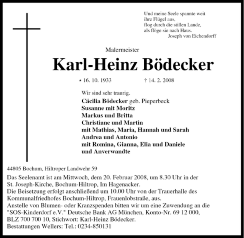  Traueranzeige für Karl-Heinz Bödecker vom 15.02.2008 aus Tageszeitung