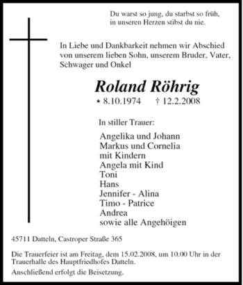 Traueranzeige von Roland Röhrig von Tageszeitung