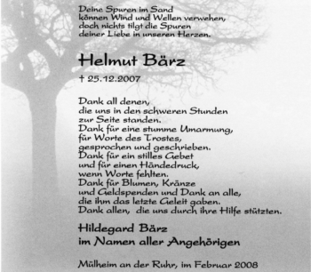 Traueranzeige von Helmut Bärz von Tageszeitung