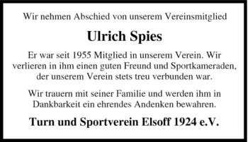 Traueranzeige von Ulrich Spies von Tageszeitung