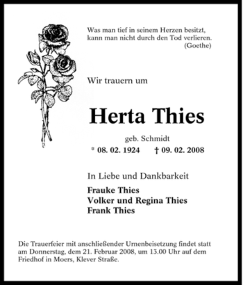 Traueranzeige von Herta Thies von Tageszeitung