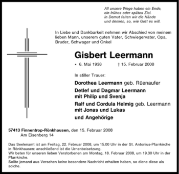 Traueranzeige von Gisbert Leermann von Tageszeitung