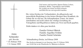 Traueranzeige von Anna Schneider von Tageszeitung