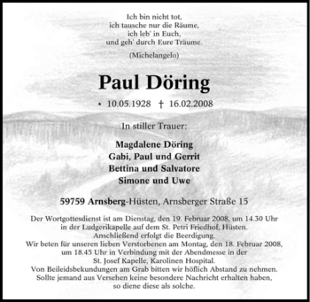 Traueranzeige von Paul Döring von Tageszeitung