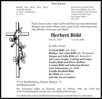 Traueranzeige von Herbert Böhl von Tageszeitung