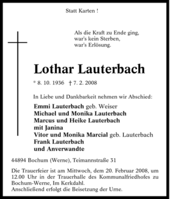 Traueranzeige von Lothar Lauterbach von Tageszeitung