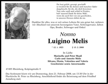 Traueranzeige von Luigino Melis von Tageszeitung