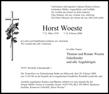 Traueranzeige von Horst Woeste von Tageszeitung