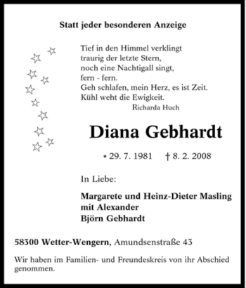 Traueranzeige von Diana Gebhardt von Tageszeitung