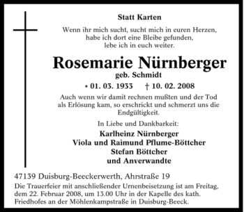 Traueranzeige von Rosemarie Nürnberger von Tageszeitung