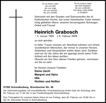 Traueranzeige von Heinrich Grabosch von Tageszeitung