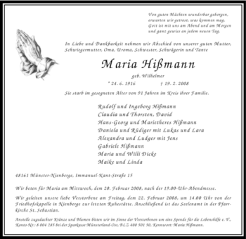 Traueranzeige von Maria Hißmann von Tageszeitung