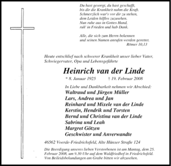 Traueranzeige von Heinrich van der Linde von Tageszeitung