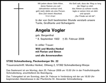 Traueranzeige von Angela Vogler von Tageszeitung