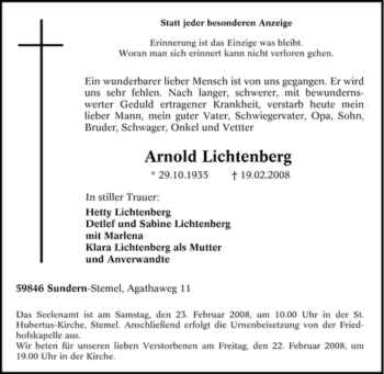Traueranzeige von Arnold Lichtenberg von Tageszeitung