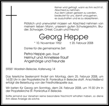 Traueranzeige von Georg Heppe von Tageszeitung
