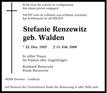 Traueranzeige von Stefanie Renzewitz von Tageszeitung