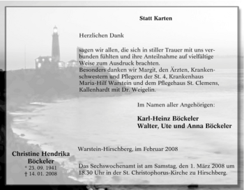 Traueranzeige von Christine Hendrika Böckeler von Tageszeitung