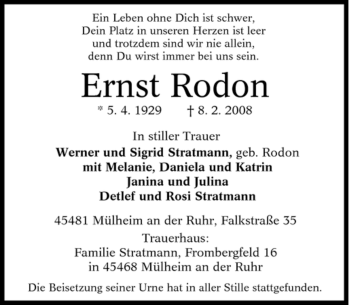 Traueranzeige von Ernst Rodon von Tageszeitung