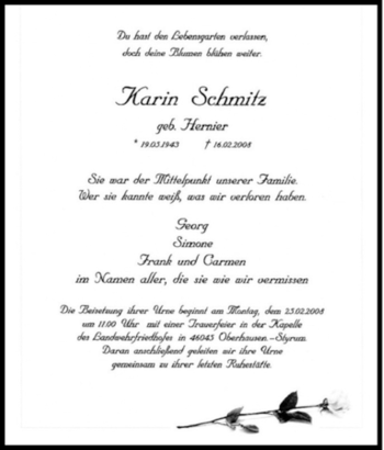 Traueranzeige von Karin Schmitz von Tageszeitung