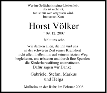 Traueranzeige von Horst Völker von Tageszeitung