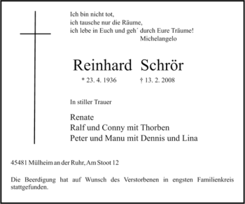 Traueranzeige von Reinhard Schrör von Tageszeitung