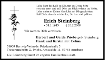 Traueranzeige von Erich Steinberg von Tageszeitung