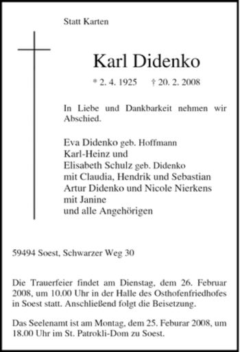 Traueranzeige von Karl Didenko von Tageszeitung