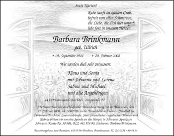Traueranzeige von Barbara Brinkmann von Tageszeitung