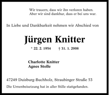Traueranzeige von Jürgen Knitter von Tageszeitung