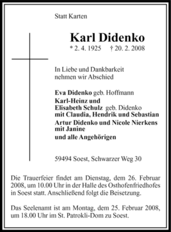 Traueranzeige von Karl Didenko von Tageszeitung