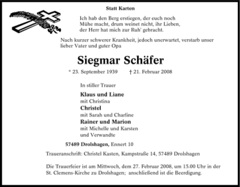 Traueranzeige von Siegmar Schäfer von Tageszeitung