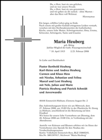 Traueranzeige von Maria Heuberg von Tageszeitung