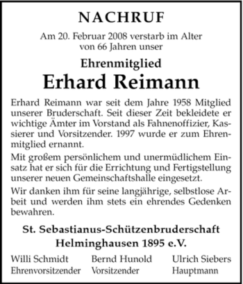 Traueranzeige von Erhard Reimann von Tageszeitung