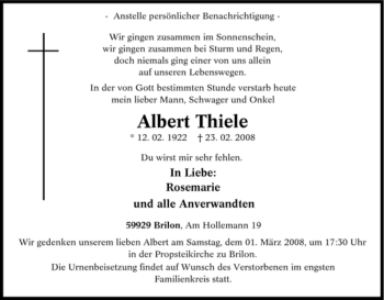 Traueranzeige von Albert Thiele von Tageszeitung