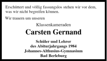 Traueranzeige von Carsten Gernand von Tageszeitung