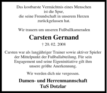 Traueranzeige von Carsten Gernand von Tageszeitung