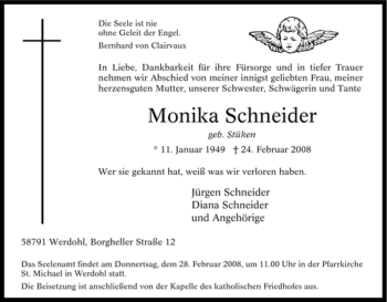 Traueranzeige von Monika Schneider von Tageszeitung
