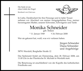 Traueranzeige von Monika Schneider von Tageszeitung