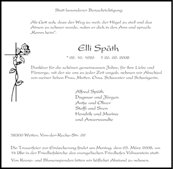 Traueranzeige von Elli Späth von Tageszeitung