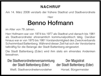 Traueranzeige von Bernd Hofmann von Tageszeitung
