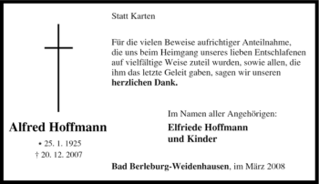Traueranzeige von Alfred Hoffmann von Tageszeitung