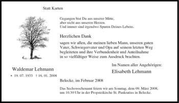 Traueranzeige von Waldemar Lehmann von Tageszeitung