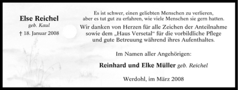  Traueranzeige für Else Reichel vom 01.03.2008 aus Tageszeitung