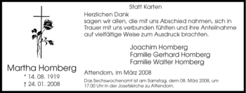 Traueranzeige von Martha Homberg von Tageszeitung