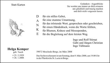 Traueranzeige von Helga Kemper von Tageszeitung