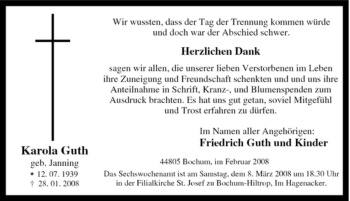 Traueranzeige von Karola Guth von Tageszeitung