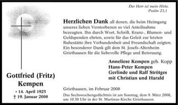 Traueranzeige von Gottfried Kempen von Tageszeitung