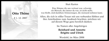 Traueranzeige von Otto Thöne von Tageszeitung