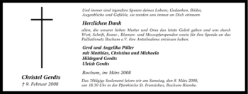 Traueranzeige von Christel Gerdts von Tageszeitung
